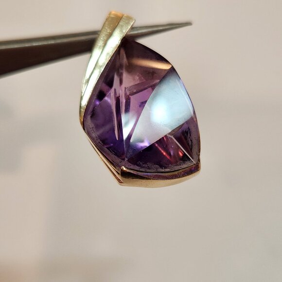 Large Vintage Modern 14K Solid Gold Laser Cut Amethyst Enhancer - Picture 6 of 11
